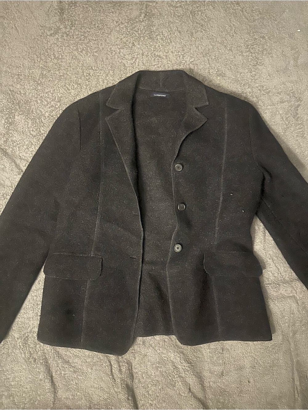 Lands' End Black Wool-Blend Coat Back Panel